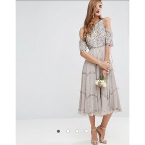 ASOS design embellished cold shoulder midi dress